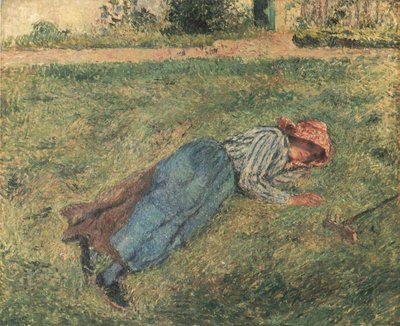 Descanso, camponês deitado na grama, Pontoise de Camille Jacob Pissarro